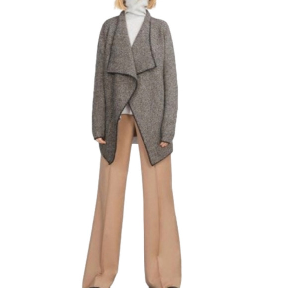 SIZE M Knit Cardigan Jacket Chevron knit open face Taupe Black color ZARA - Picture 2 of 11